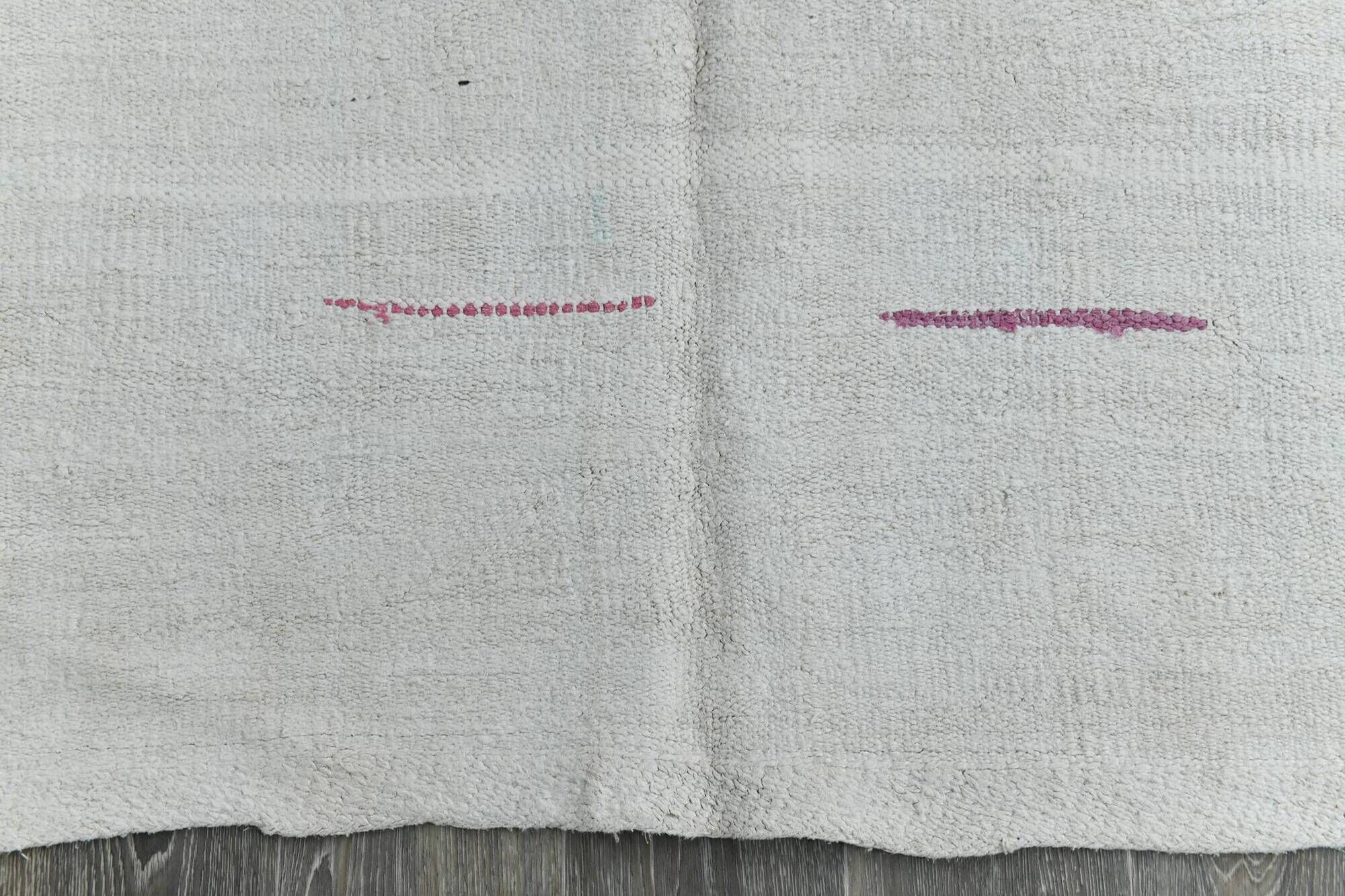 6x12 Off-White Long Wide Hand Woven Turkish Minimal Vintage Rug, 176x358 Cm