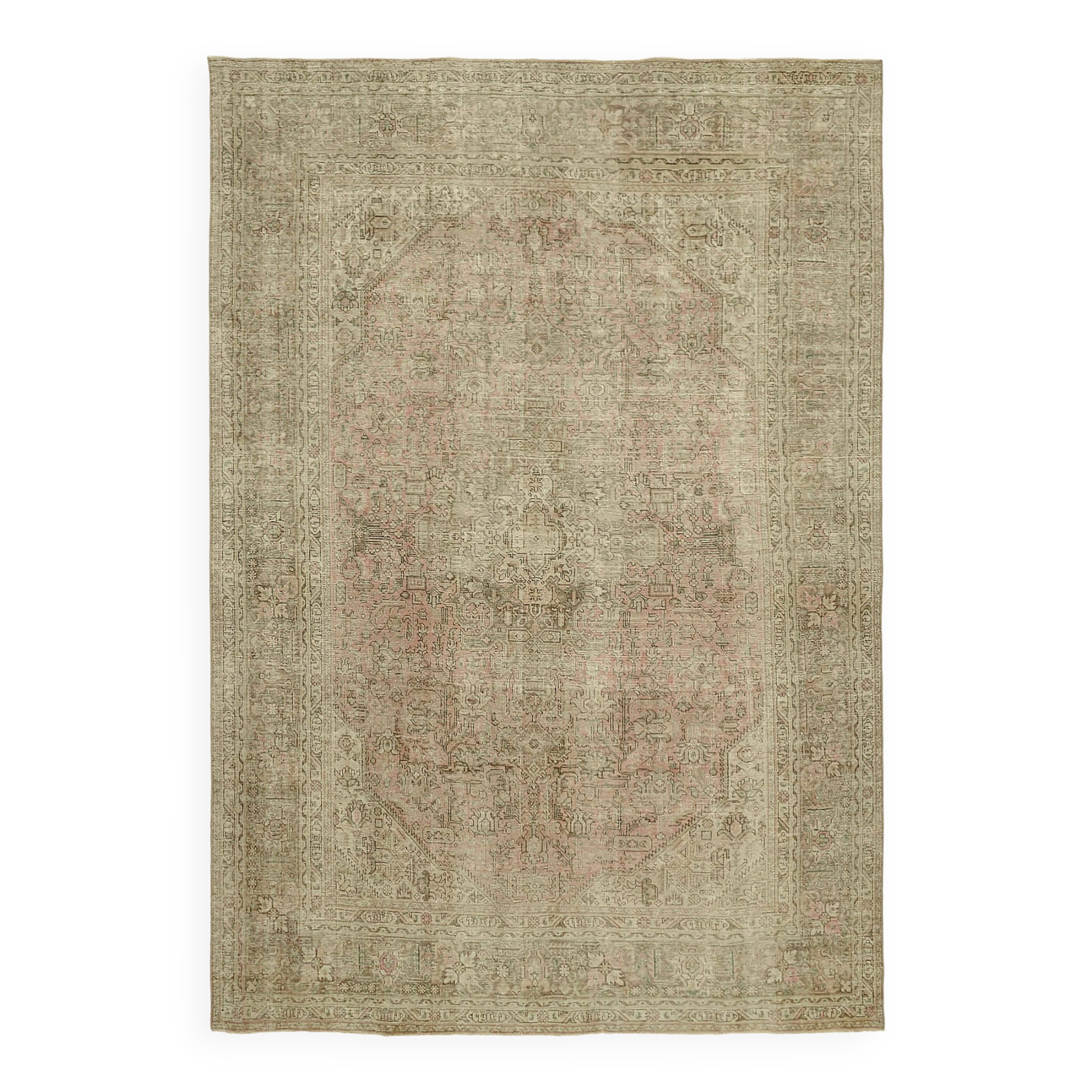 Hand-knotted persian antique 1970s 237 cm x 339 cm beige wool carpet