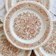 4 assiettes à dessert vintage fleuries – Codec – Décor brun rustique