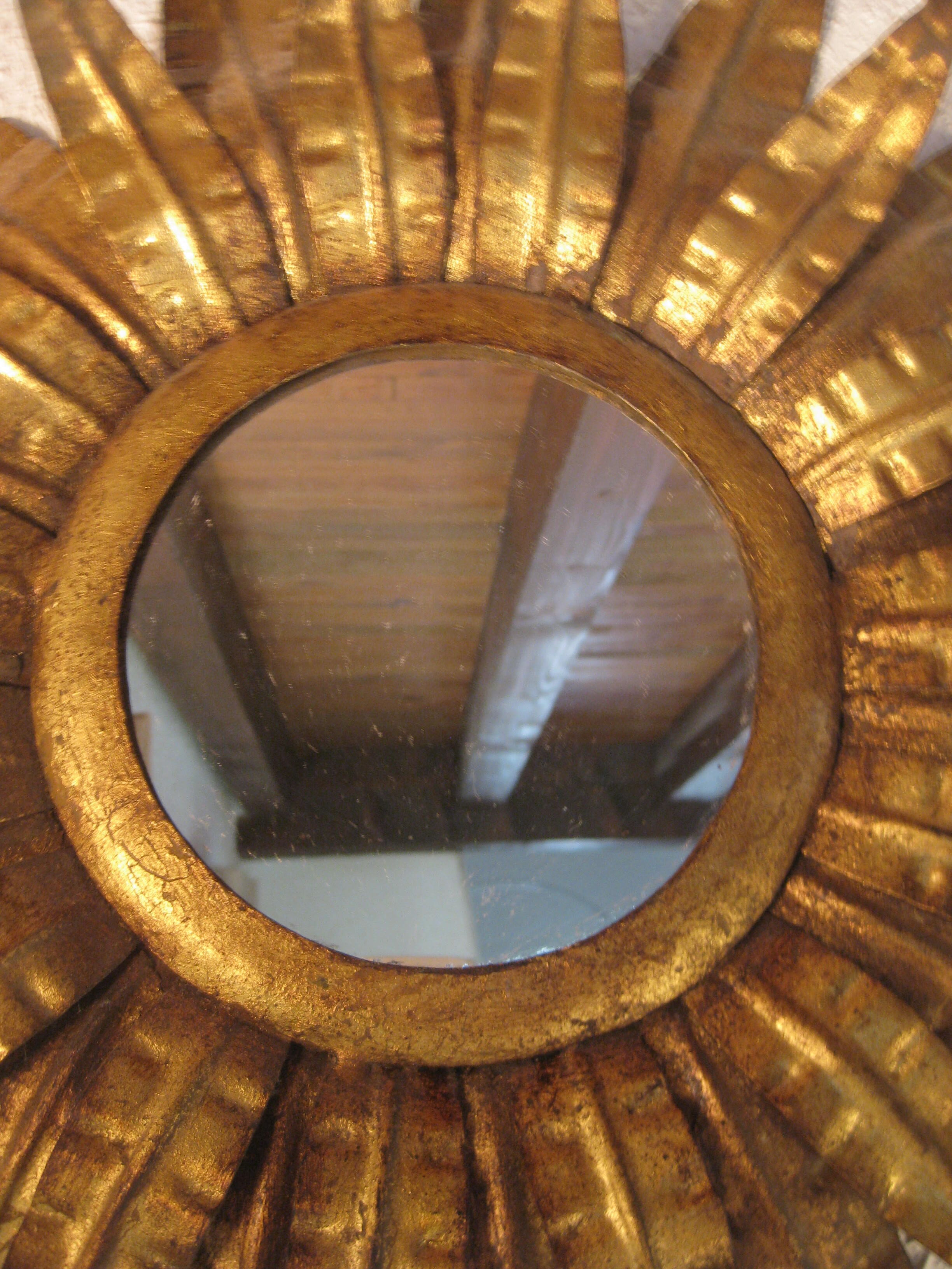 Mirror sun gold leaves metal 1950 55cm