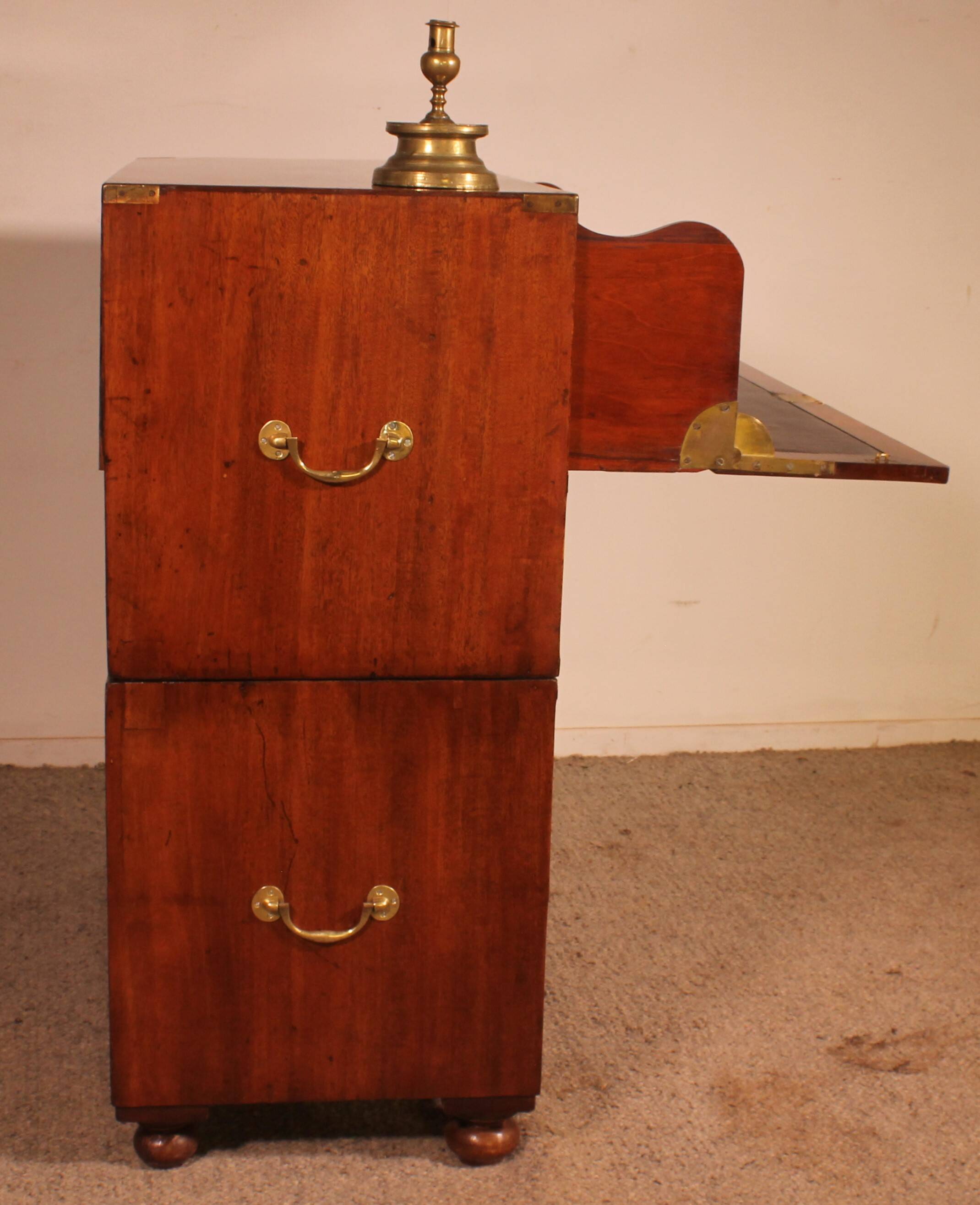 Military or Naval Chest of Drawers in Blond Mahogany with Secretary - 19th Century