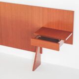 Vintage Scandinavian style headboard. Two built-in tables. France, 1970s.