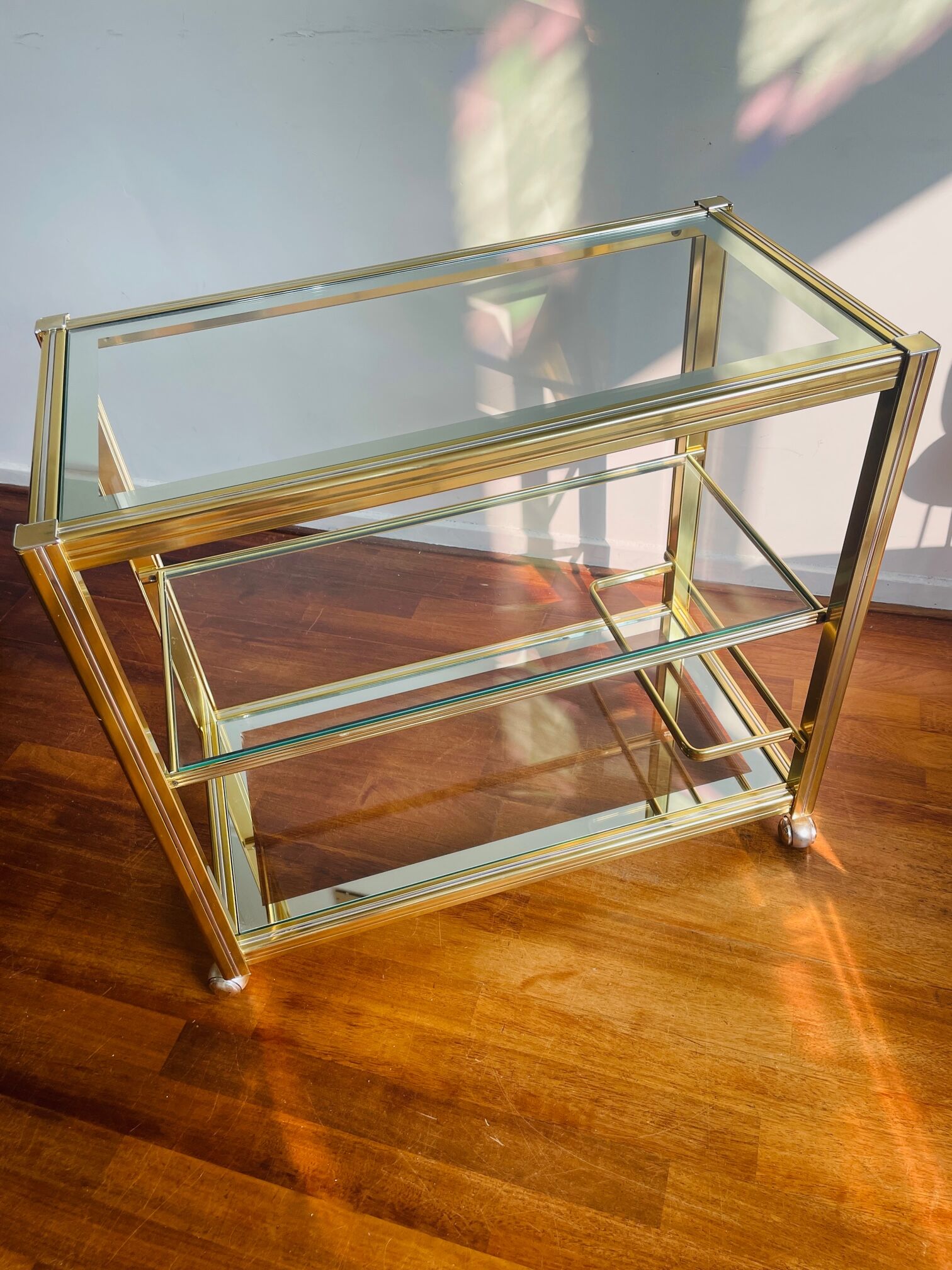 Vintage brass and glass bar cart, 1980