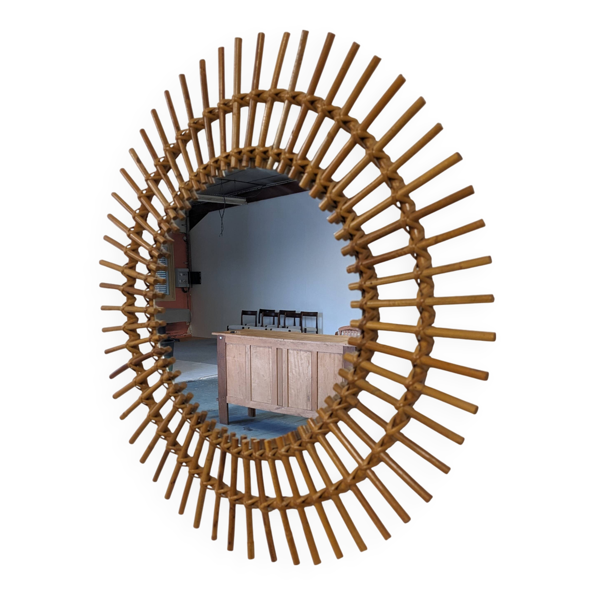 XL rattan sun mirror from the 50s/60s
