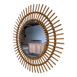 Miroir soleil  XL en rotin des années 50/60