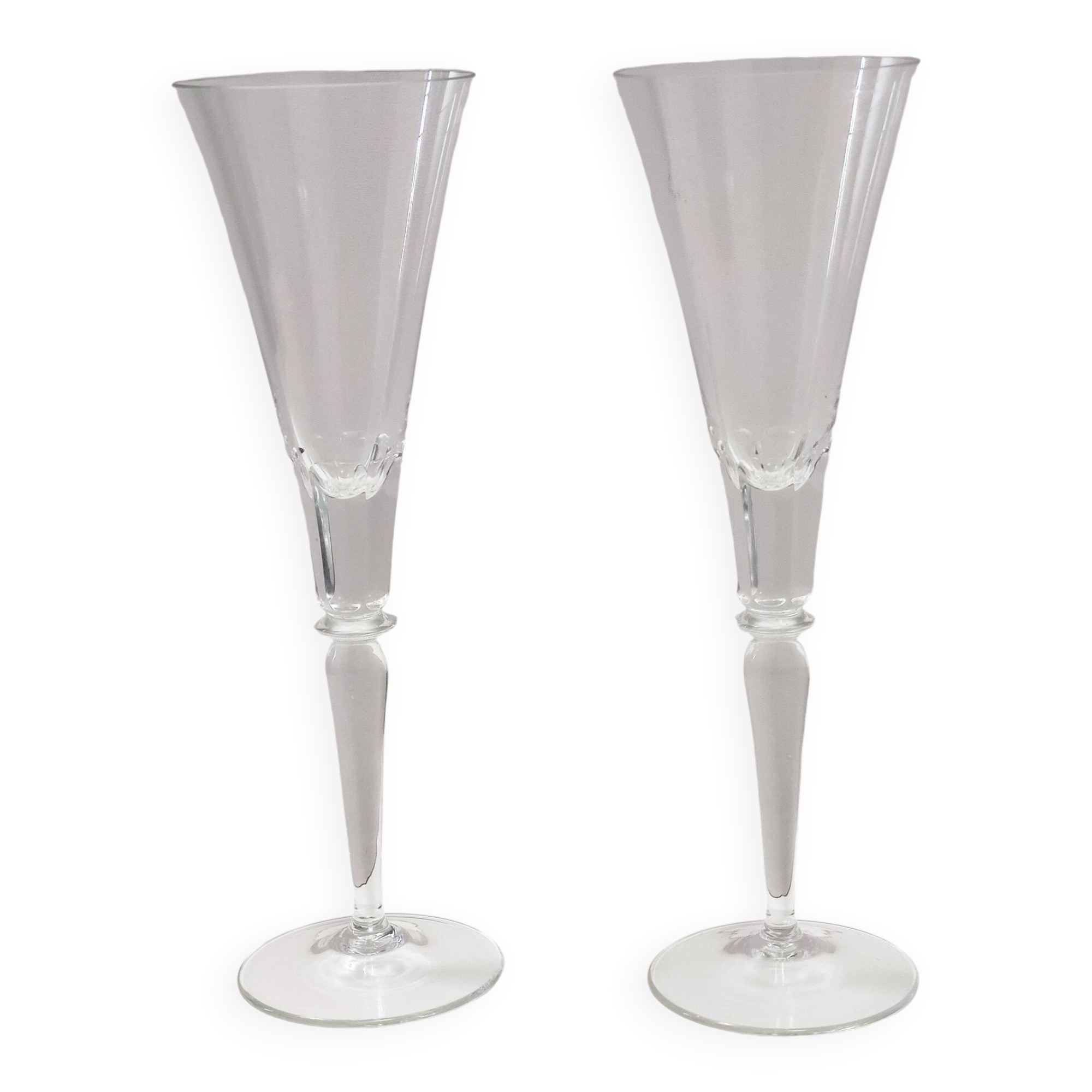 Pair of Vintage Transparent Crystal Flutes attributed to Baccarat