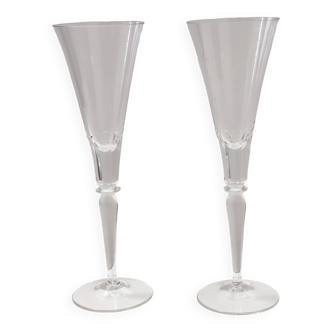 Pair of Vintage Transparent Crystal Flutes attributed to Baccarat