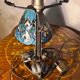 antique wrought iron floor lamp, 1900 to 1940 with stained glass lampshade