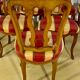 12 chairs in oak, carved wood with fleurette decorations, fabric seat