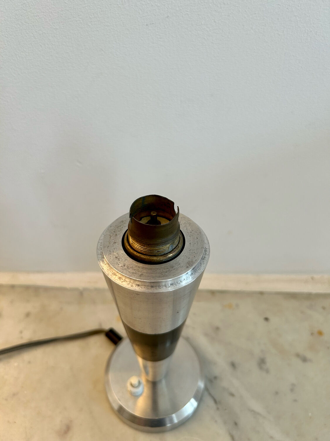 Vintage art deco lamp base, chromed metal and brass, France 1930