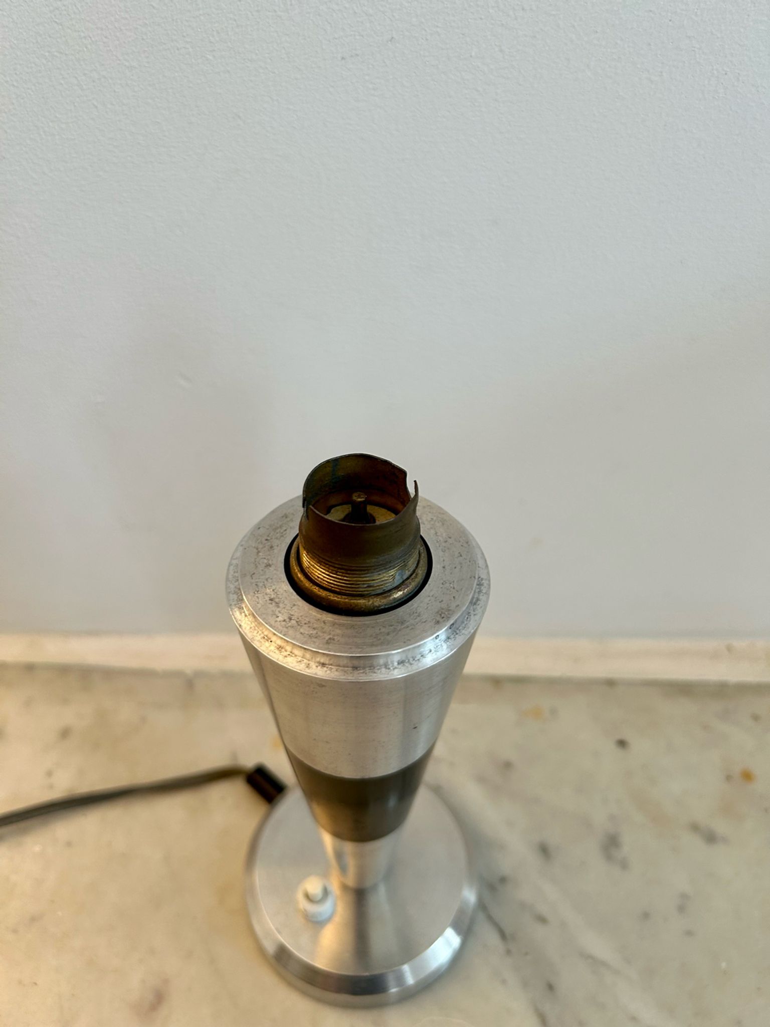 Vintage art deco lamp base, chromed metal and brass, France 1930