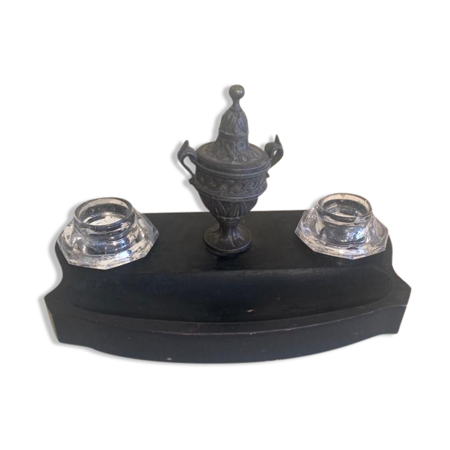 Bronze and wood inkwell