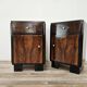 Art Decò bedside tables in walnut burl with pink glass top