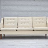 1970s, 3-seater Danish sofa, beige/white furniture wool, teak wood legs.