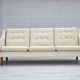 1970s, 3-seater Danish sofa, beige/white furniture wool, teak wood legs.