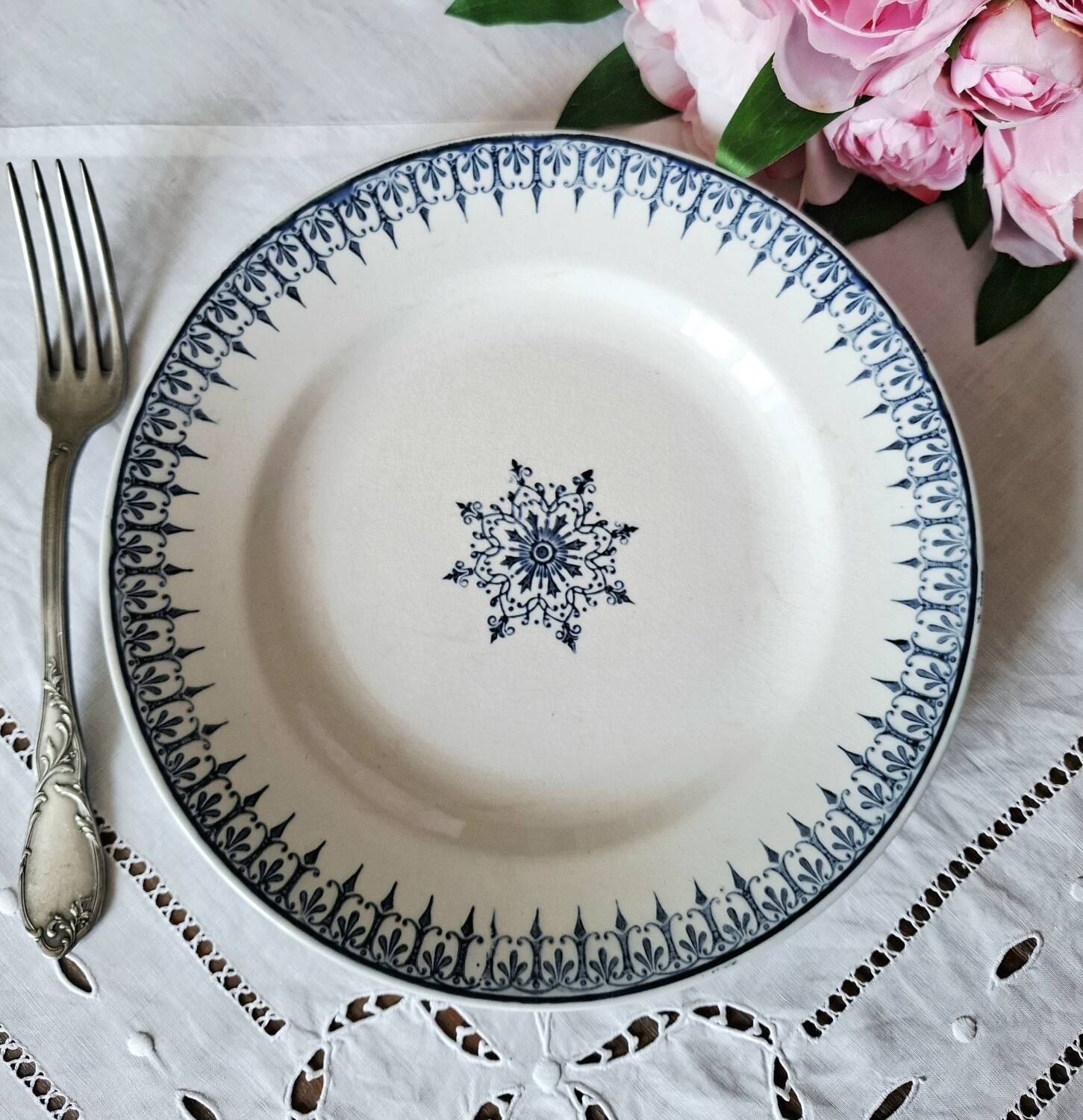 Mismatched antique ironstone dinner plates