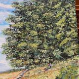 Canvas signed Hebert rural landscape gouache