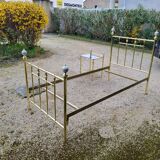 Vintage single bed and nightstand in gilded brass