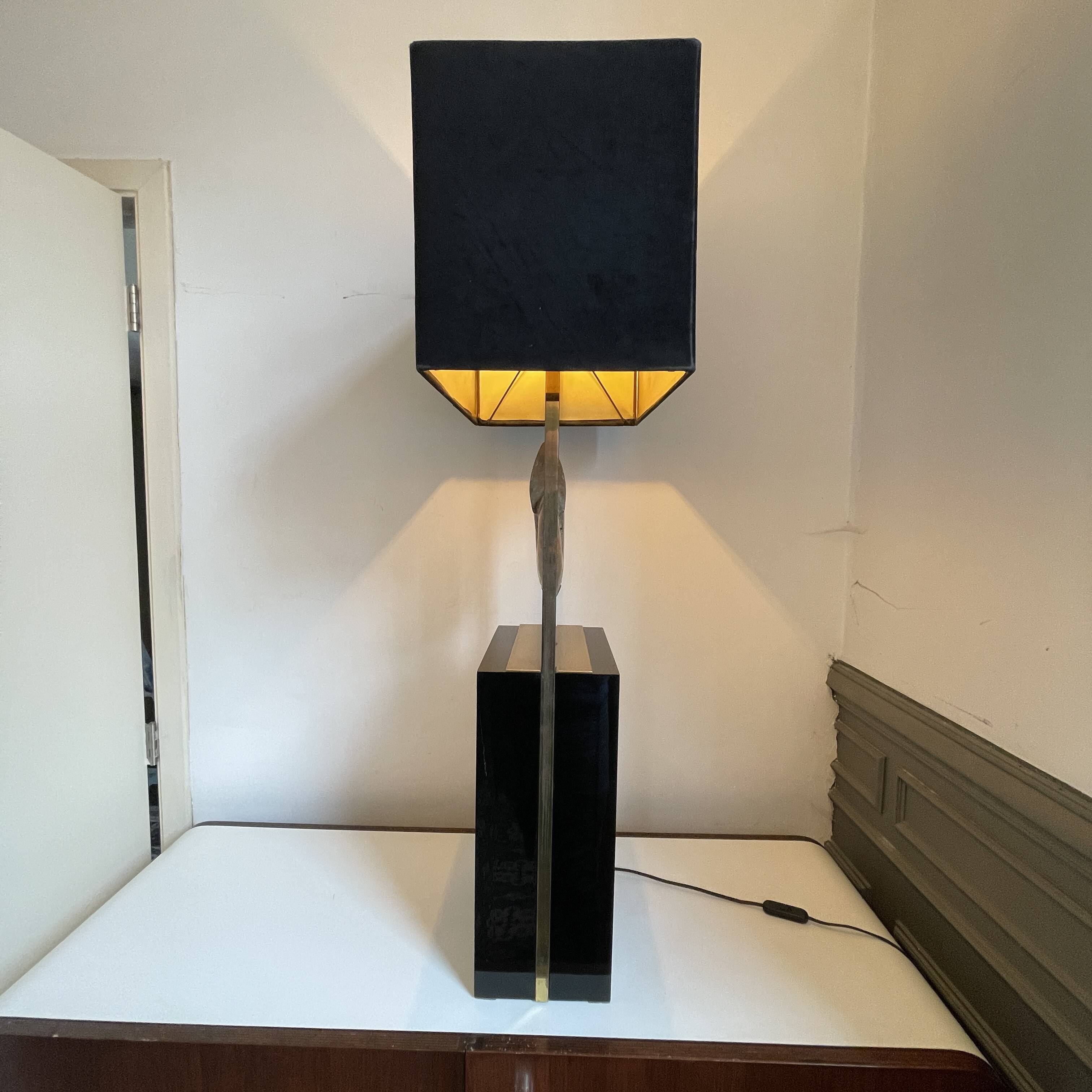 MAISON JANSEN (attr) 'Ammonite' lamp 102cm, gilded brass and black lacquered wood