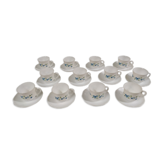 Lot de 12 tasse sous tasse arcopal fleurs bleu myosotis