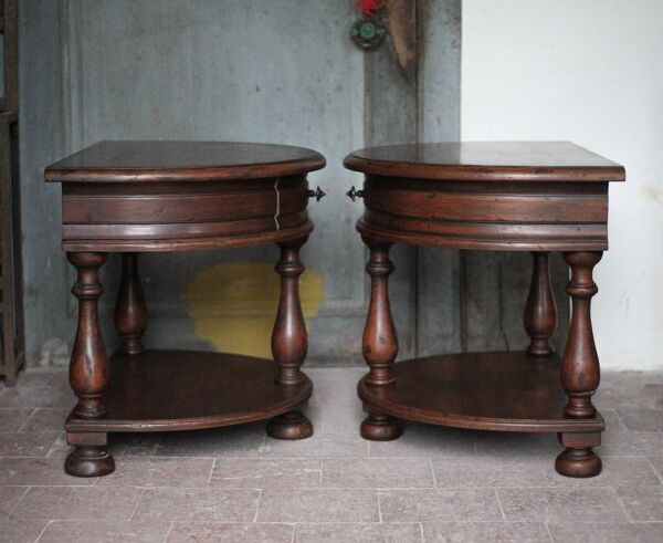 Paire de table de nuit bois arrondies, table de chevet, bout de canapé