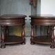 Pair of rounded wooden bedside tables, bedside table, end table.