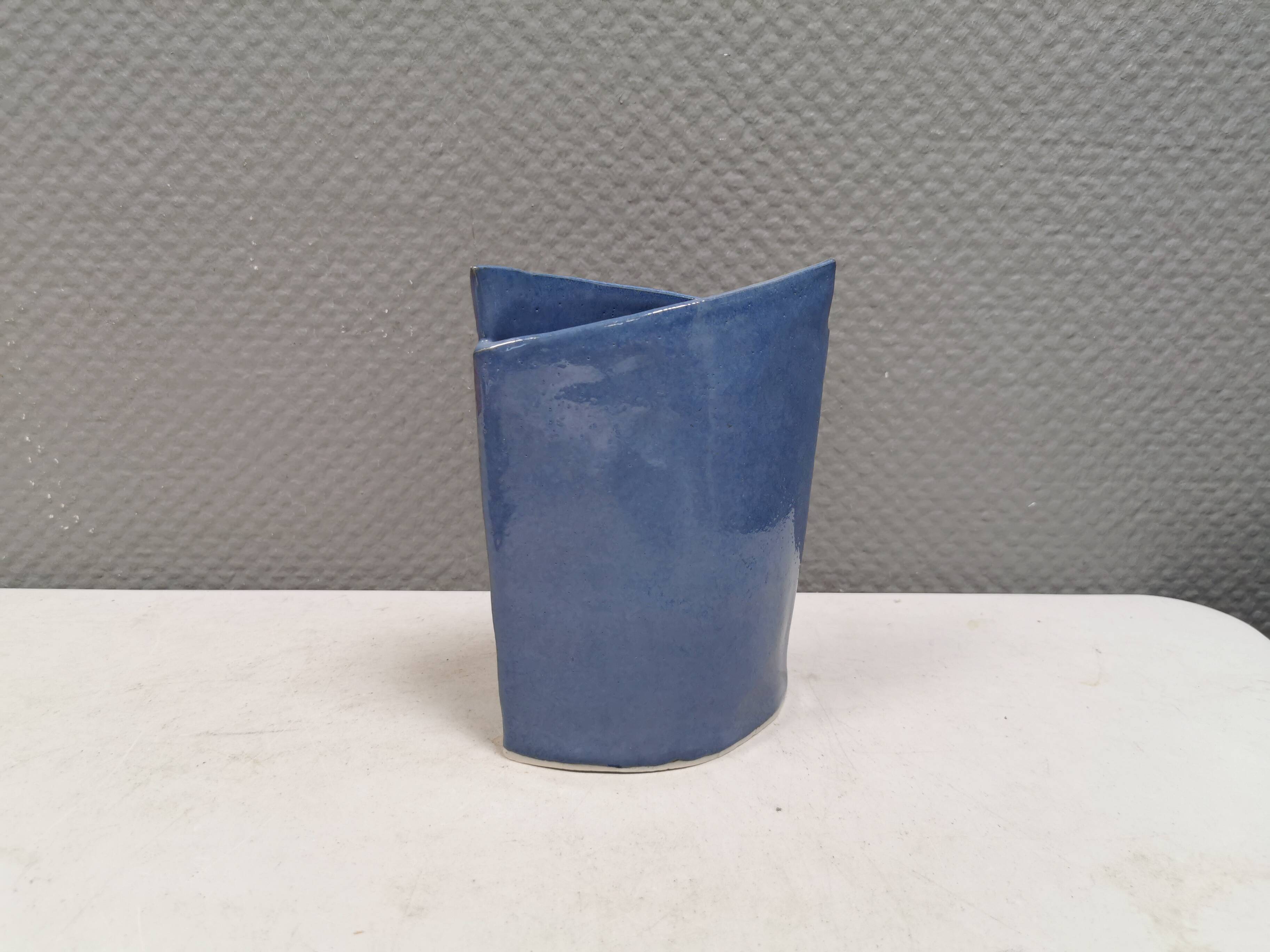 Handmade earthenware vase, with a beautiful light blue glaze. Denmark 1980s
