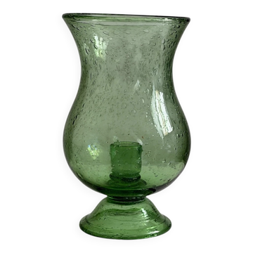 Green blown glass photophore from the Biot glassworks, height 22 cm.