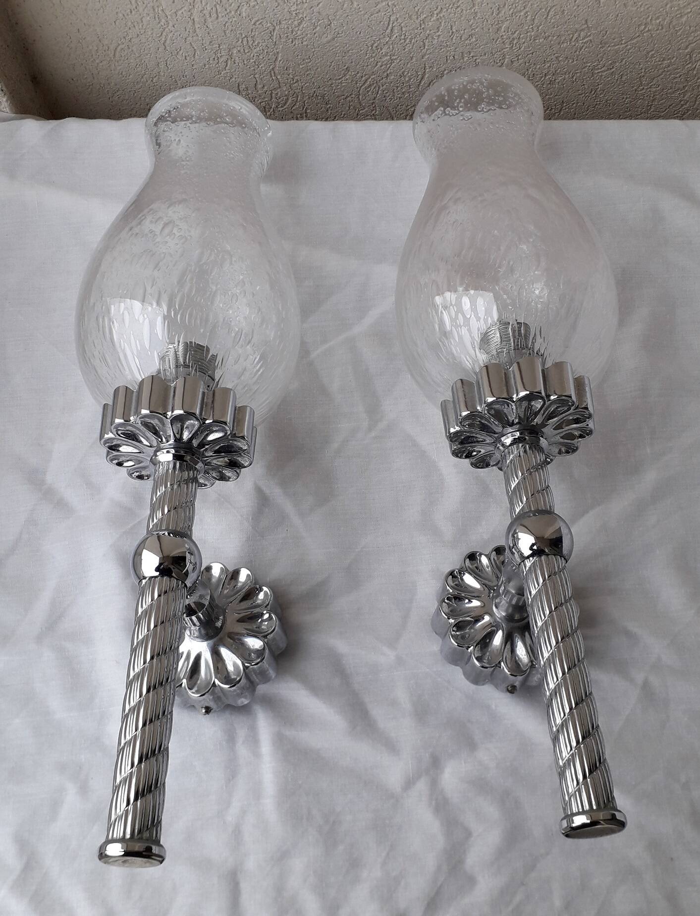 Pair of chrome wall lights
