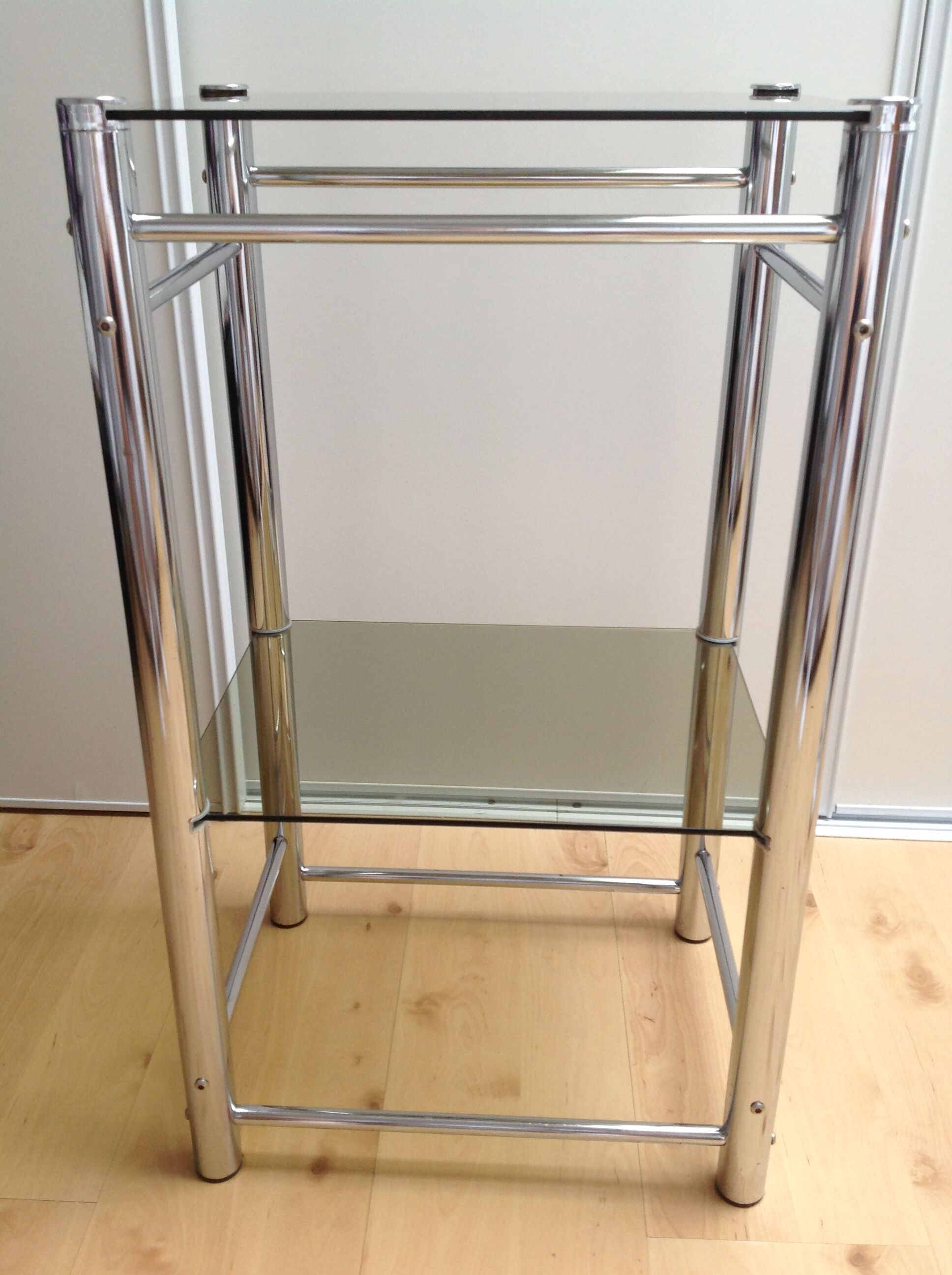 Two-tray console in smoked glass and chrome metal / vintage 70s-80s
