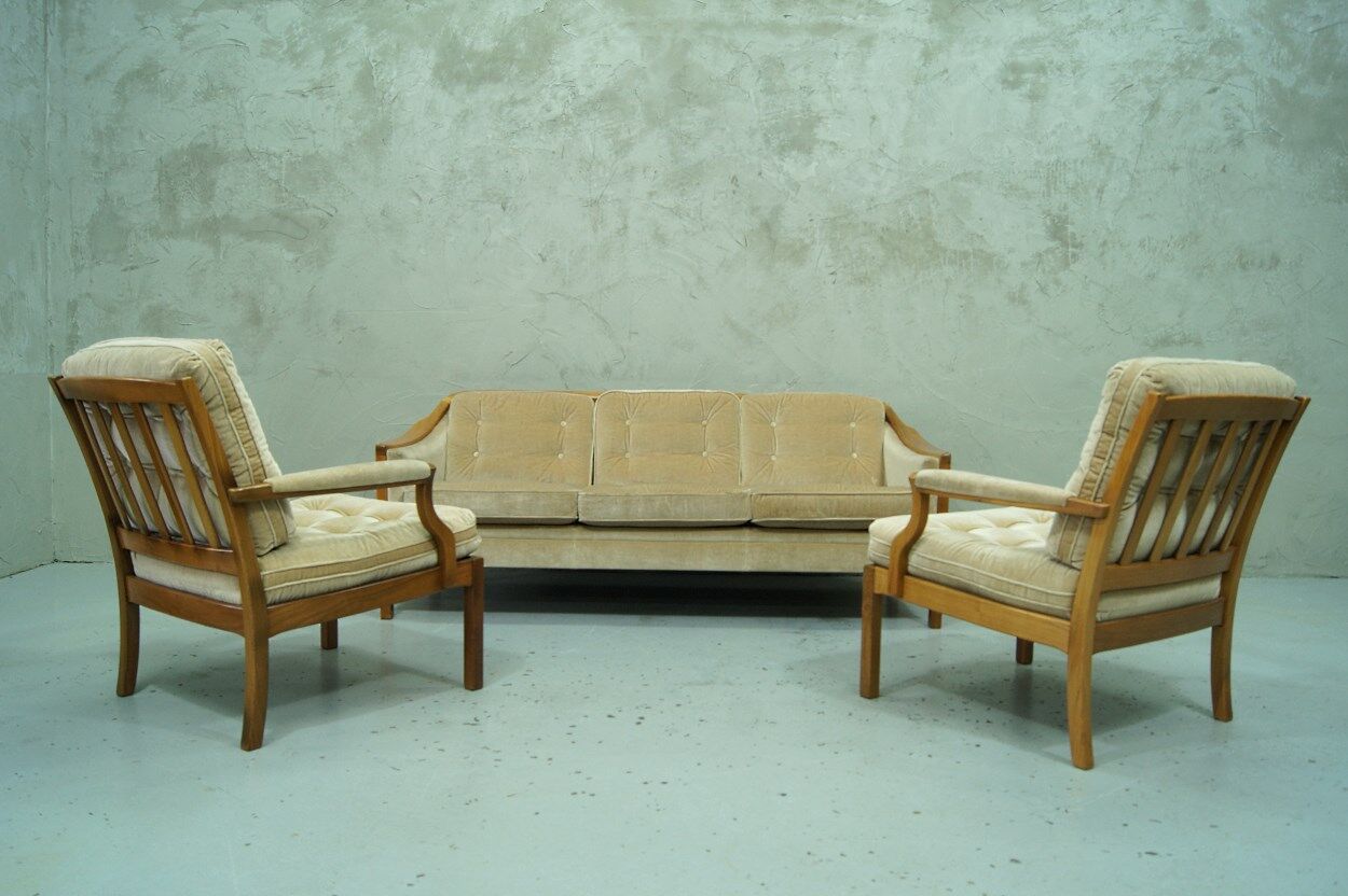 Scandinavian teak & velvet living room set, 1960s