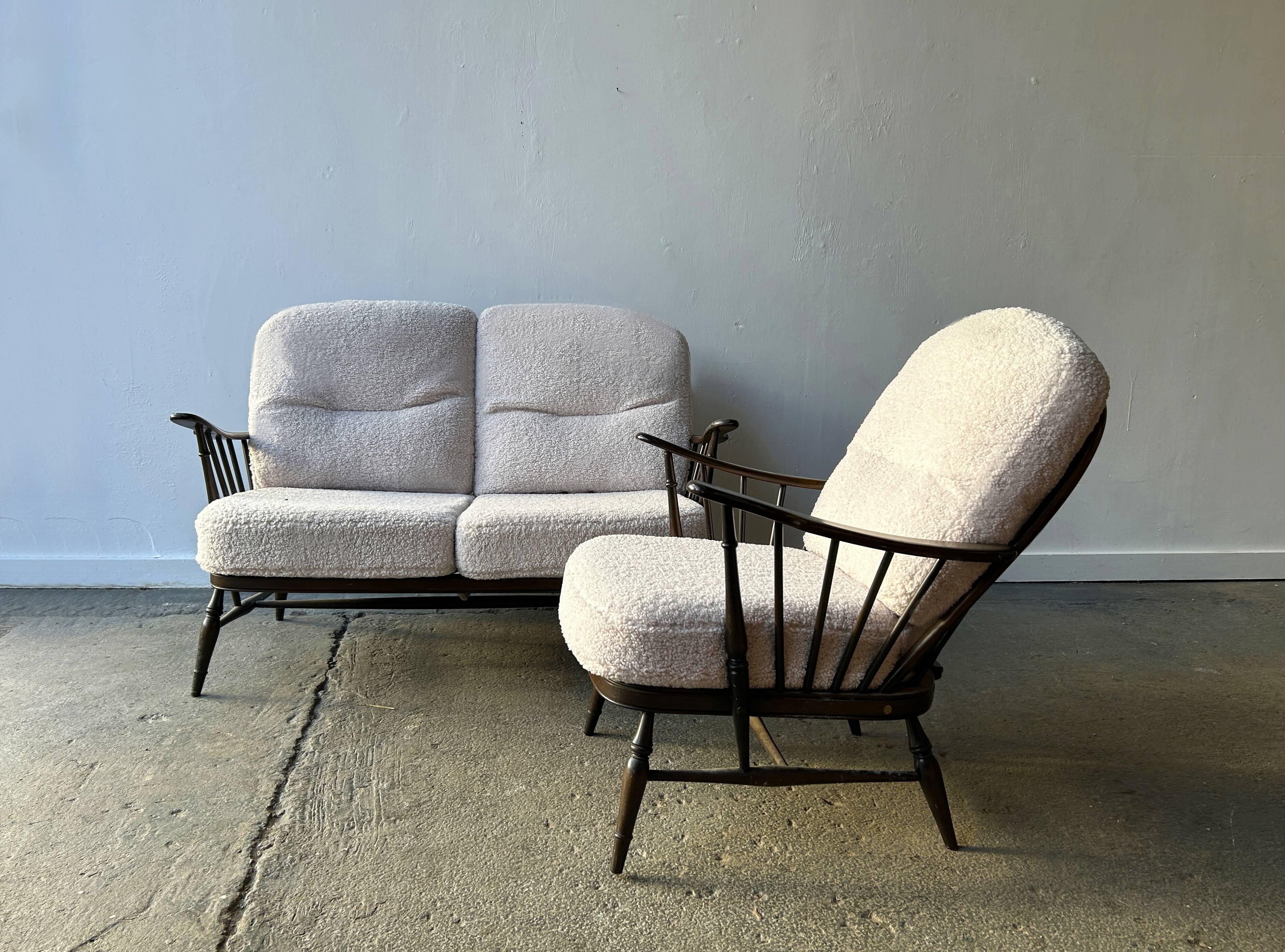 Vintage Mid-Century Ercol Windsor 2 seat sofa and armchair set