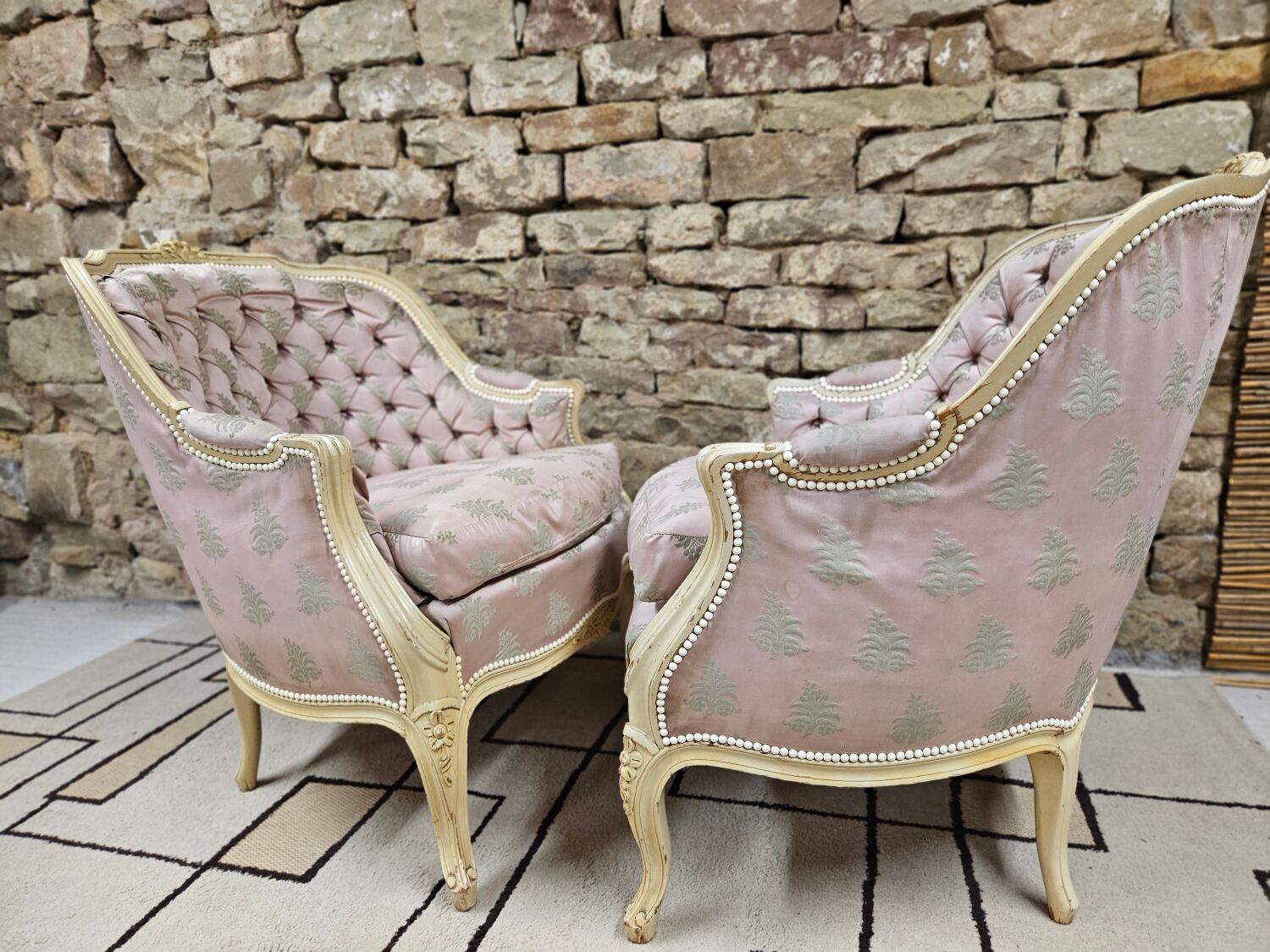 Pair of 1960s silk bergère armchairs