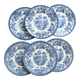 6 English dessert plates by Churchill with a romantic blue design.