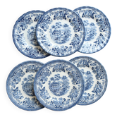 6 English dessert plates by Churchill with a romantic blue design.