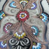 Turkish tea or coffee serving tray in chiseled copper.