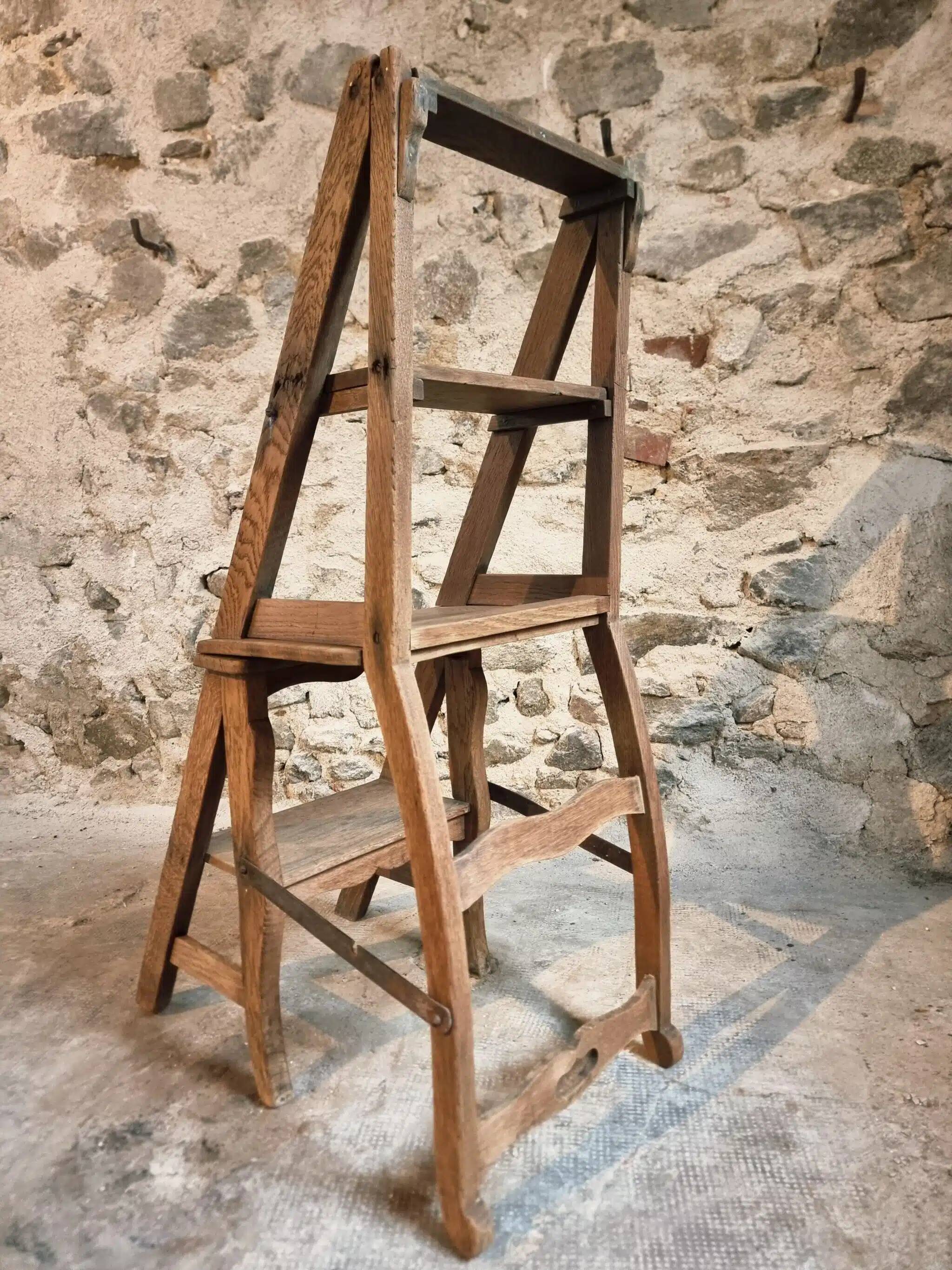 Antique French Oak Ladder Library Chair – Metamorphic Stepladder Chair