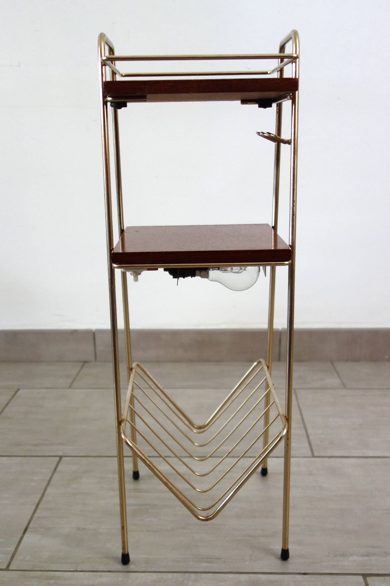 Magazine rack with 2 shelves and lighting from the 50s/60s
