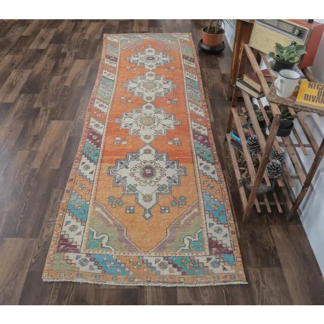 Vintage red Turkish hand-knotted runner 94x290