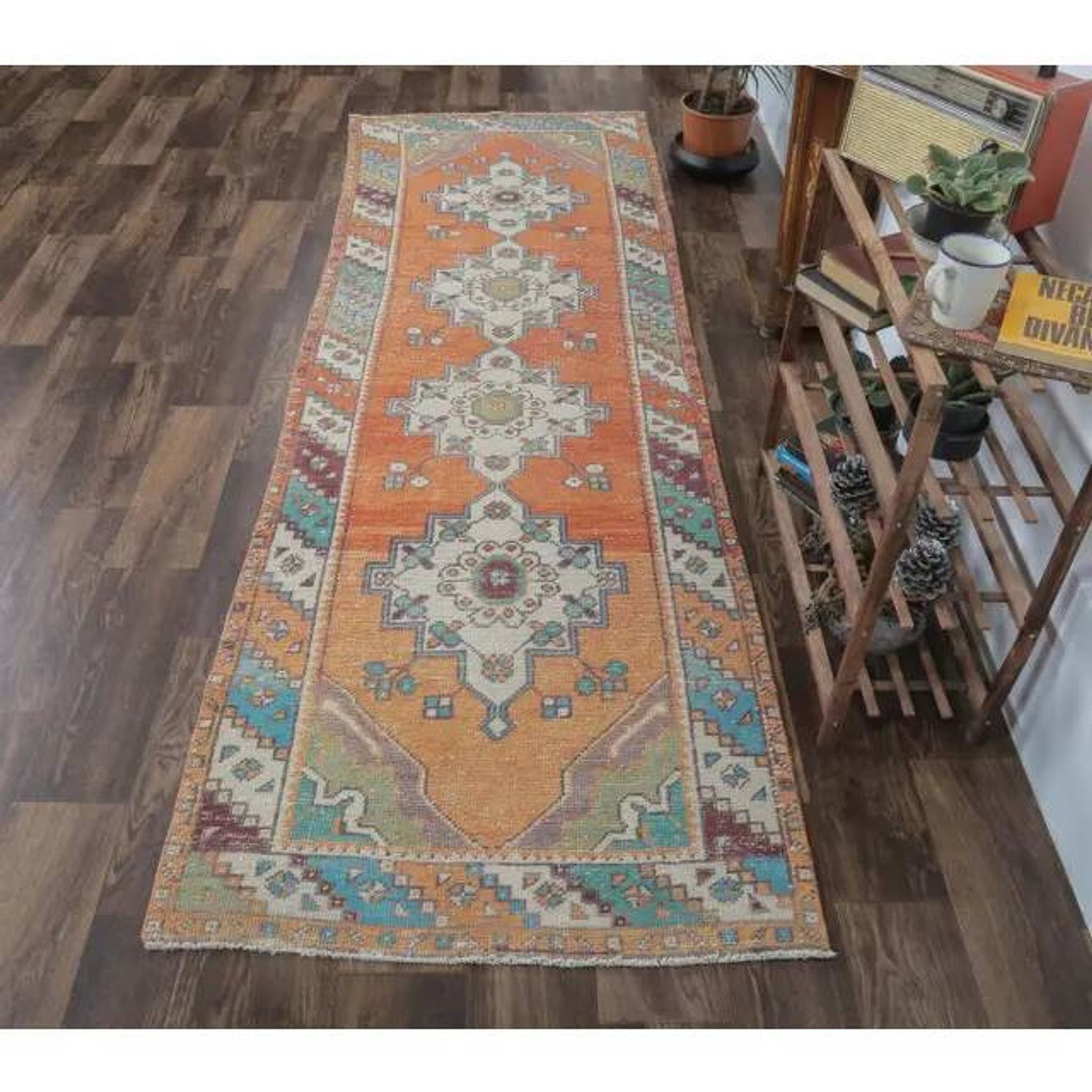 Vintage red Turkish hand-knotted runner 94x290