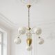 Mid Century Suspension, 5 globes in brass and opal glass, Honsel Leuchten