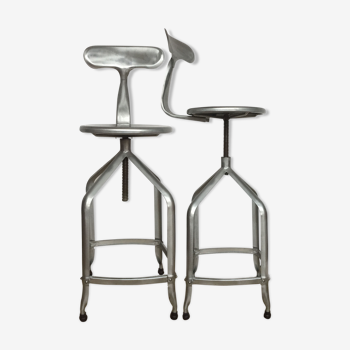 2 Bar stools, variable height, industrial
