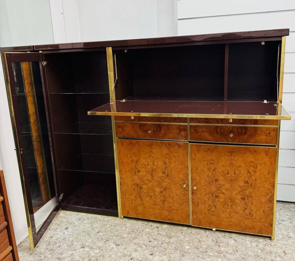 High Sideboard in Radica and Gilded Metal, 1970s