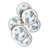 6 assiettes plates Lunéville en terre de fer bleue, service "Tulipe"