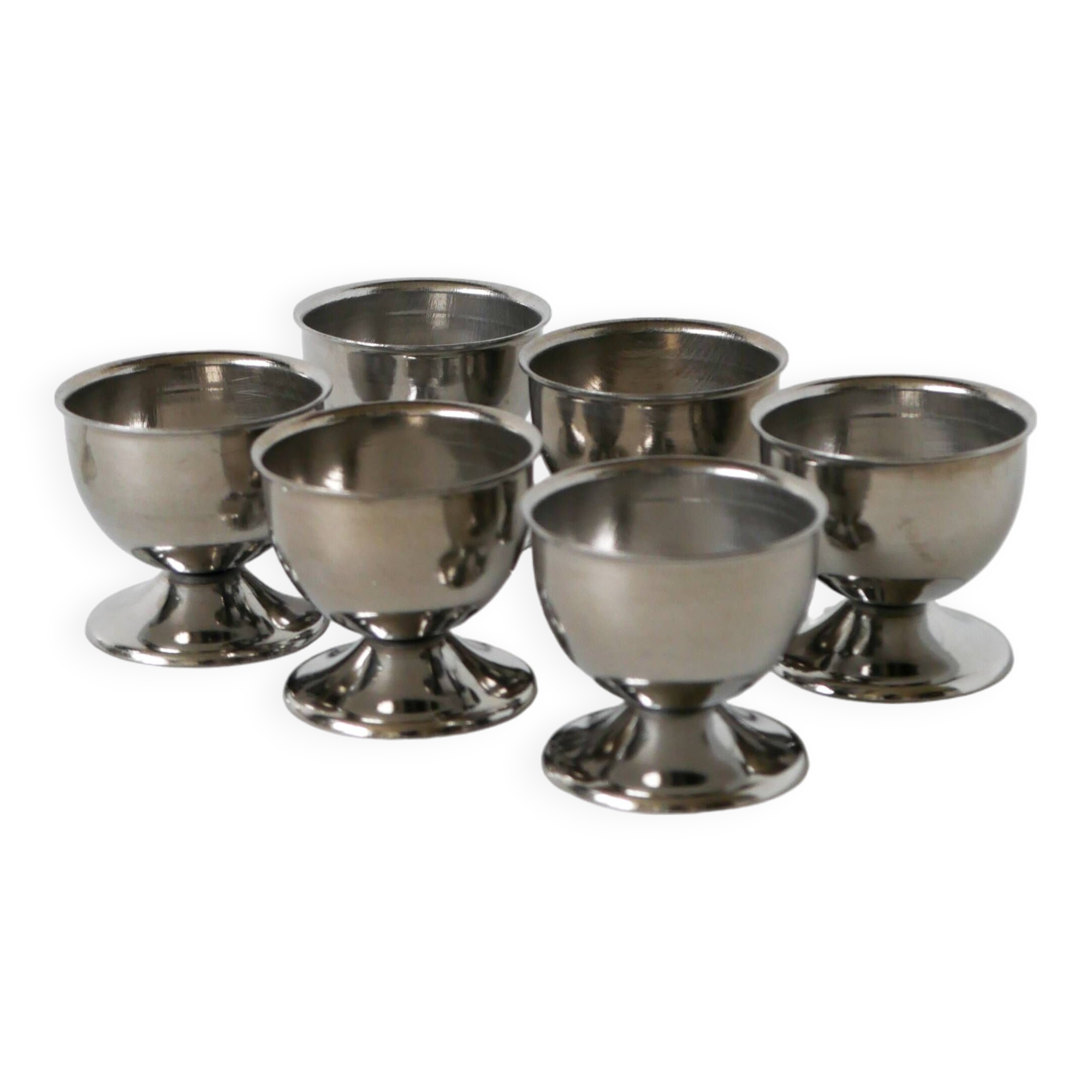 Set of 6 stainless steel egg cups, Design, 1970