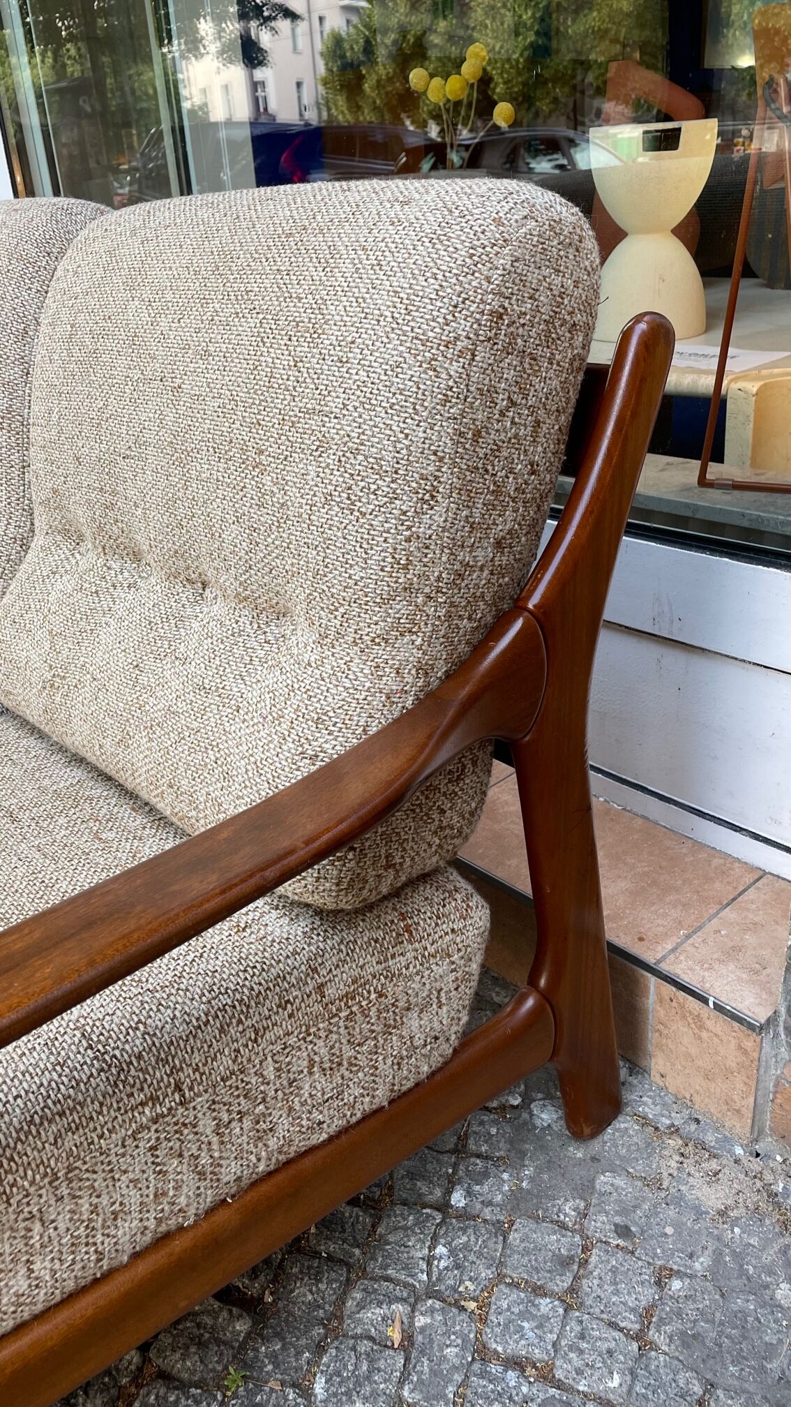 Teak and two-seater wool sofa from the 60s
