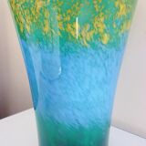 Large flared vase, signed La Rochère, blown glass with colored inclusions