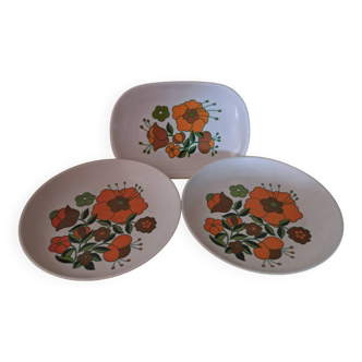 Tefal melamine camping tableware with orange and green flower decoration
