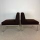 3 vintage armchairs – brown fabric & chrome base