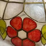 Vintage pendant light in mother-of-pearl and brass